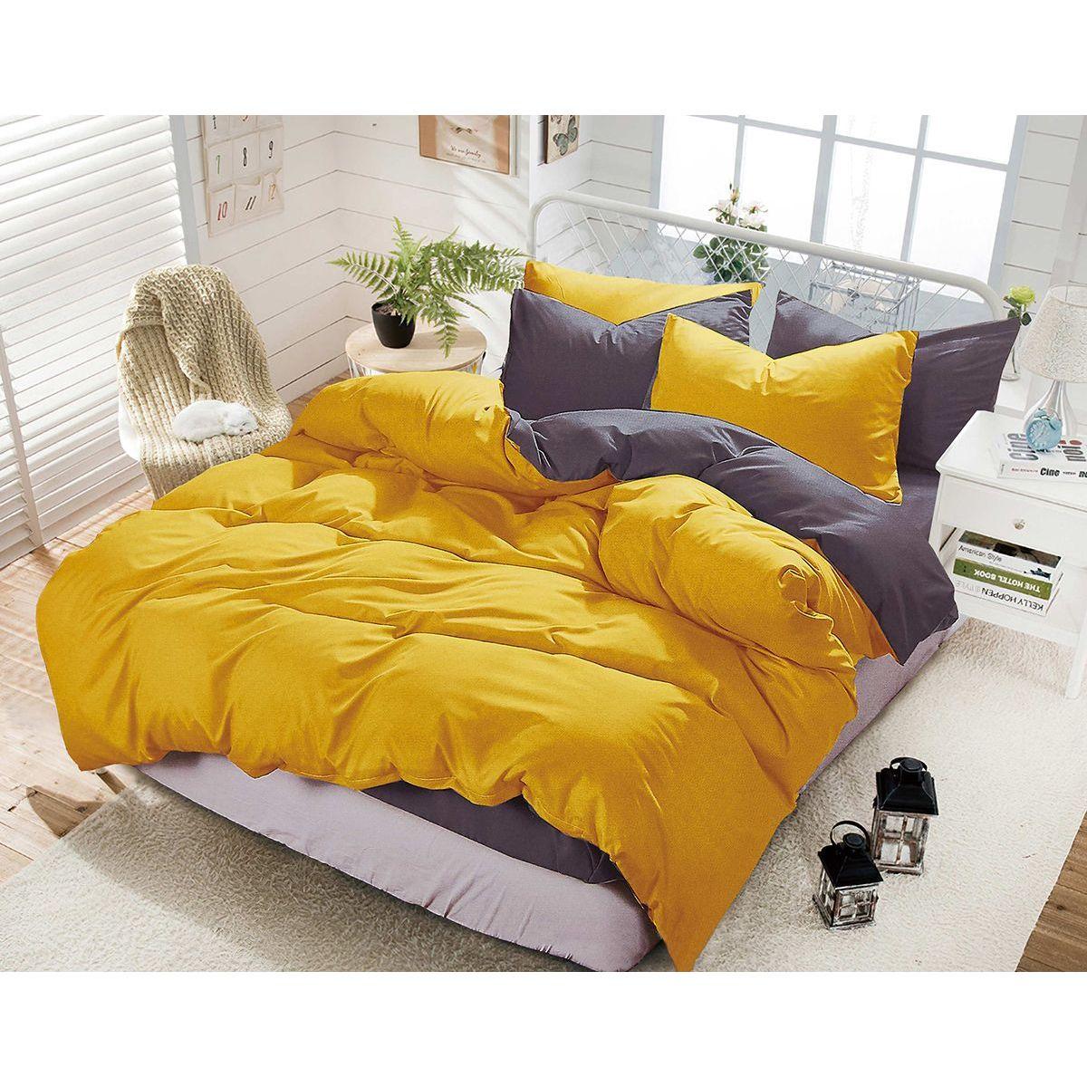 1000TC Reversible King Size Yellow and Grey Duvet Doona Quilt Cover Set