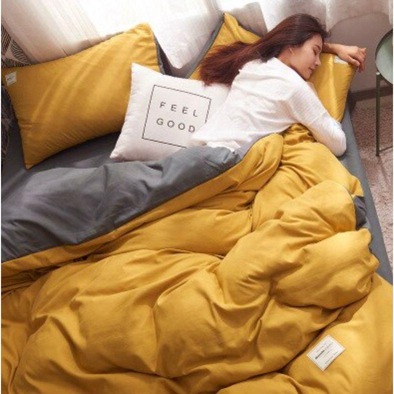 1000TC Reversible Queen Size Yellow and Grey Duvet Doona Quilt Cover Set