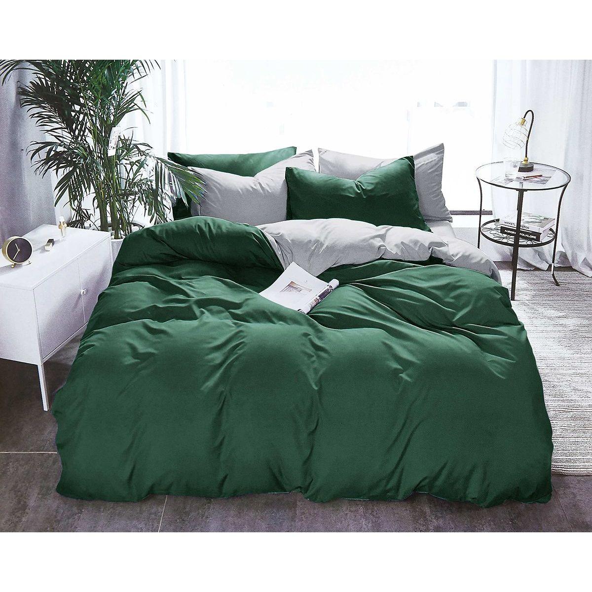 1000TC Reversible Super King Size Green and Grey Duvet Doona Quilt Cover Set