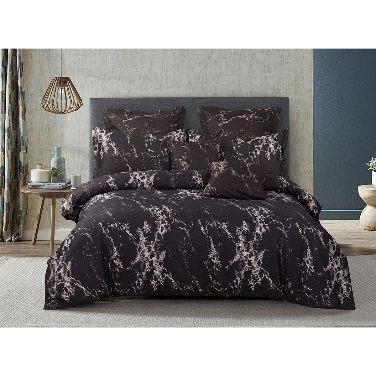 Black Marble Double Size Duvet Doona Quilt Cover Set