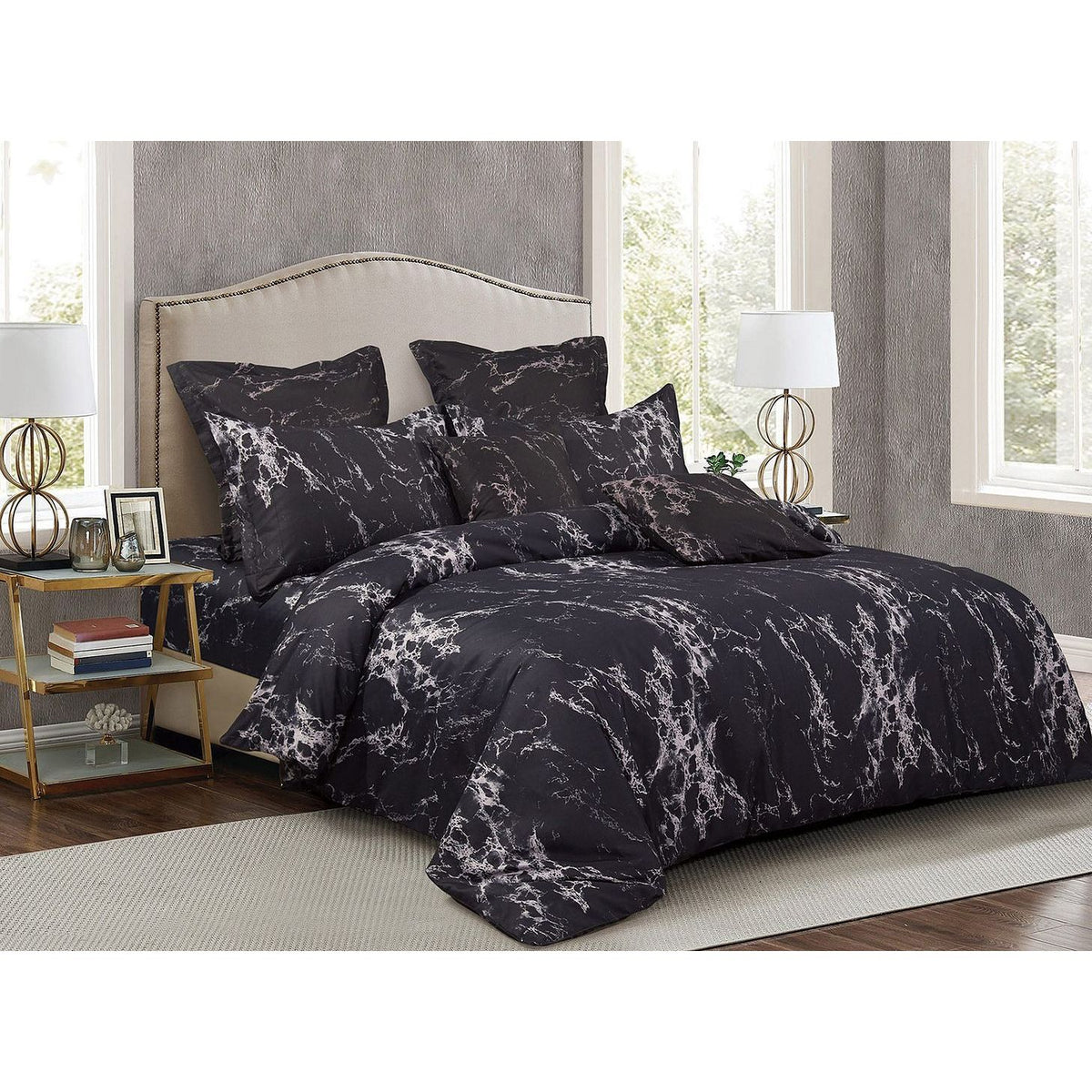 Black Marble Double Size Duvet Doona Quilt Cover Set