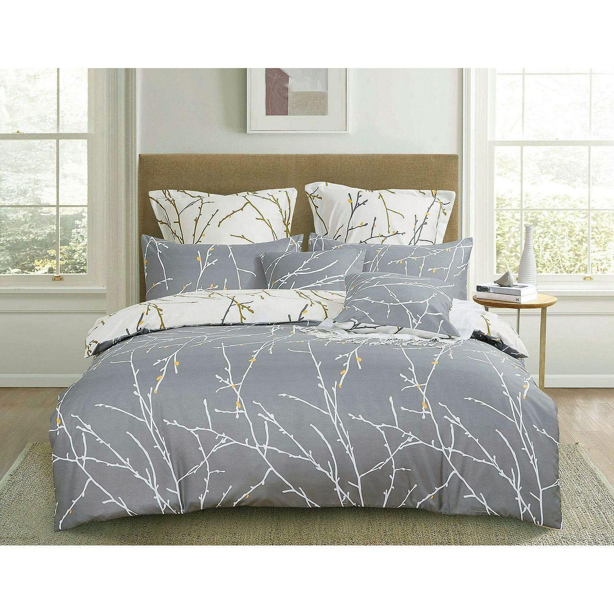 Tree Reversible Double Size Grey Duvet Doona Quilt Cover Set