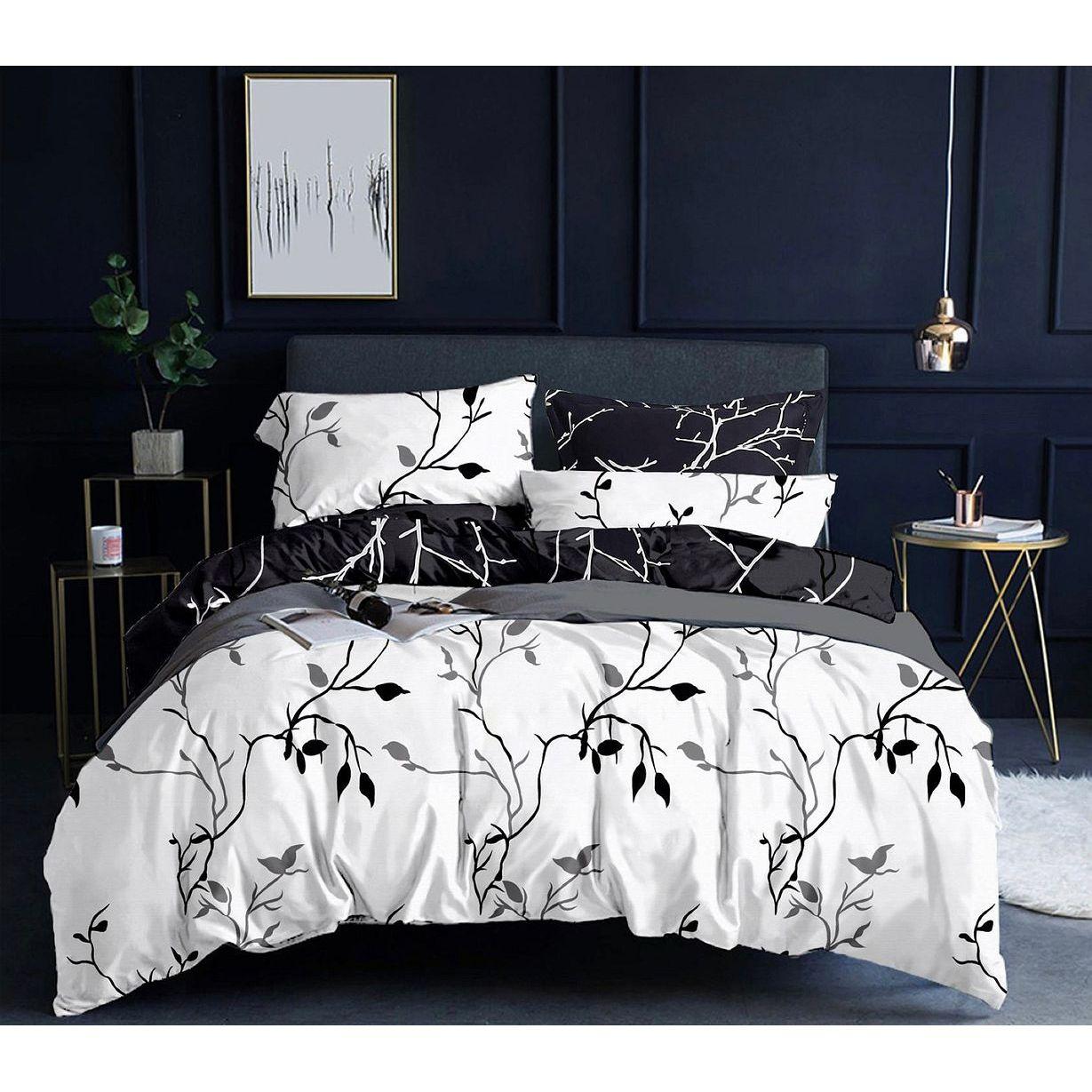 Tree Reversible Double Size Quilt/Doona/Duvet Cover Set - Black