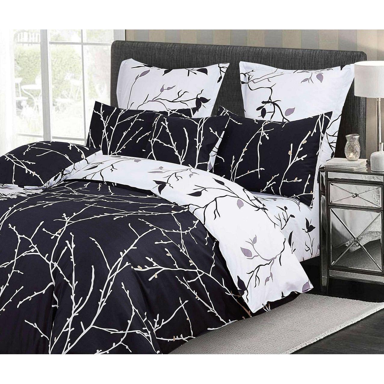 Tree Reversible Double Size Quilt/Doona/Duvet Cover Set - Black