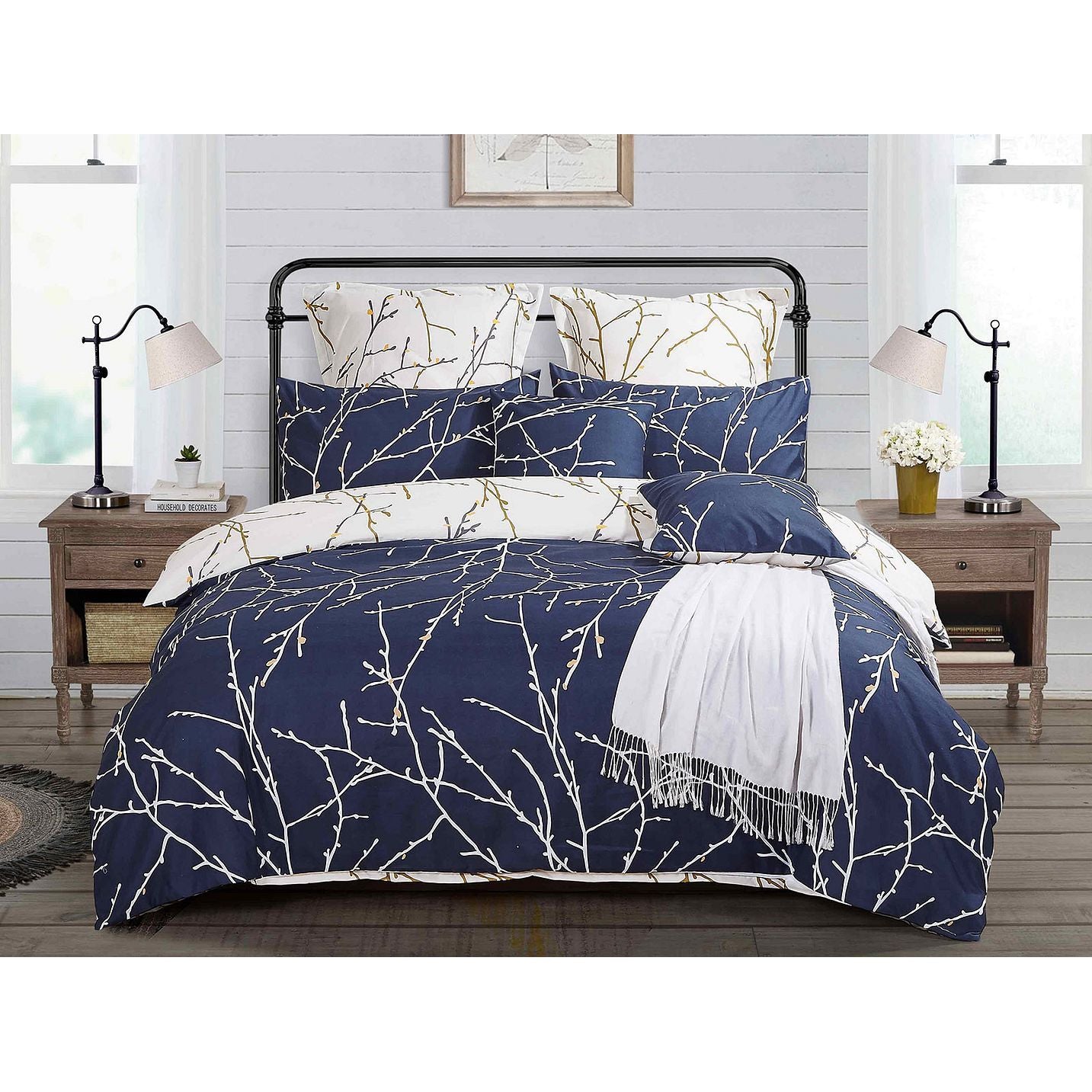 Tree Reversible Double Size Blue Duvet Doona Quilt Cover Set