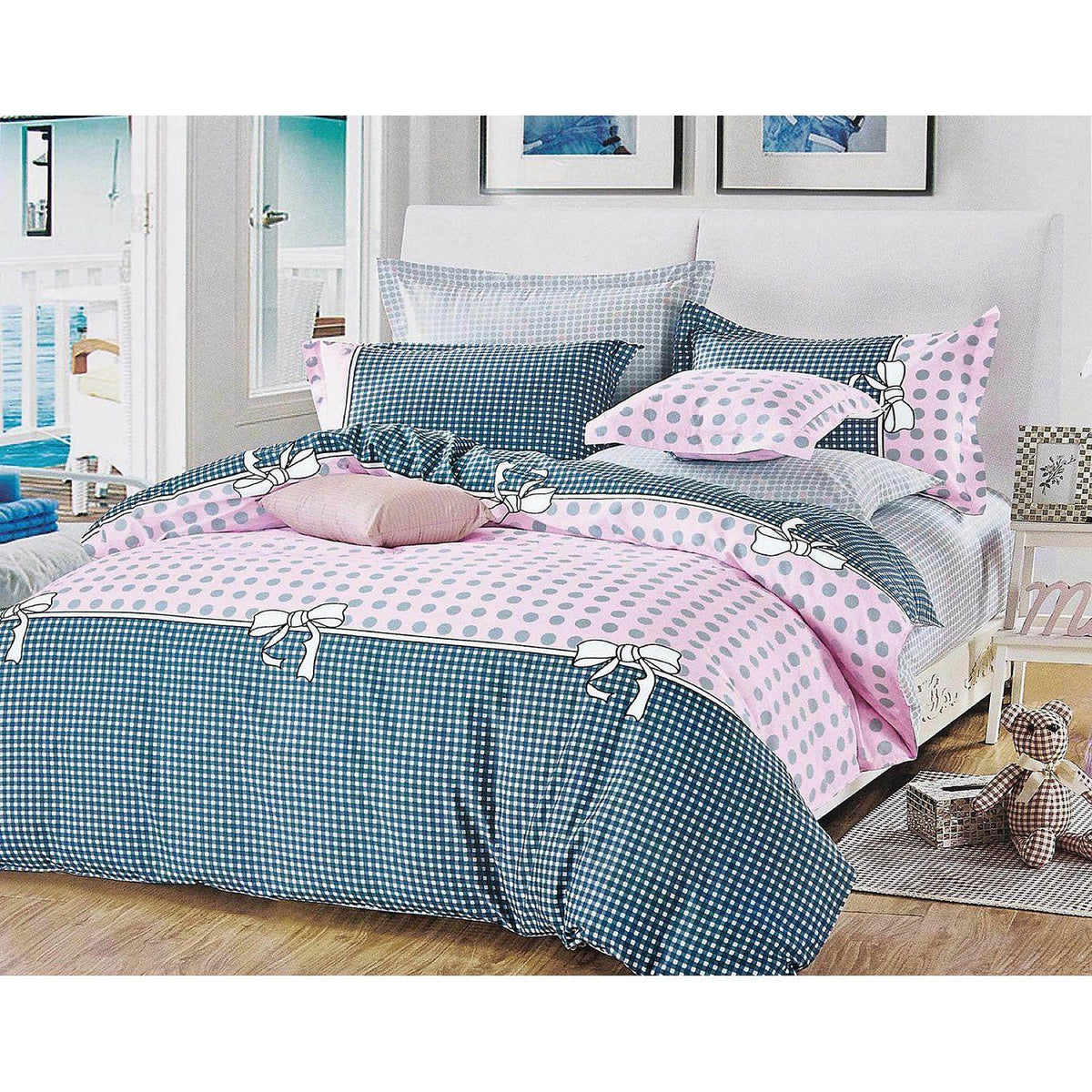 Pink Dots Double Size Bed Quilt/Doona/Duvet Doona Duvet Cover Set