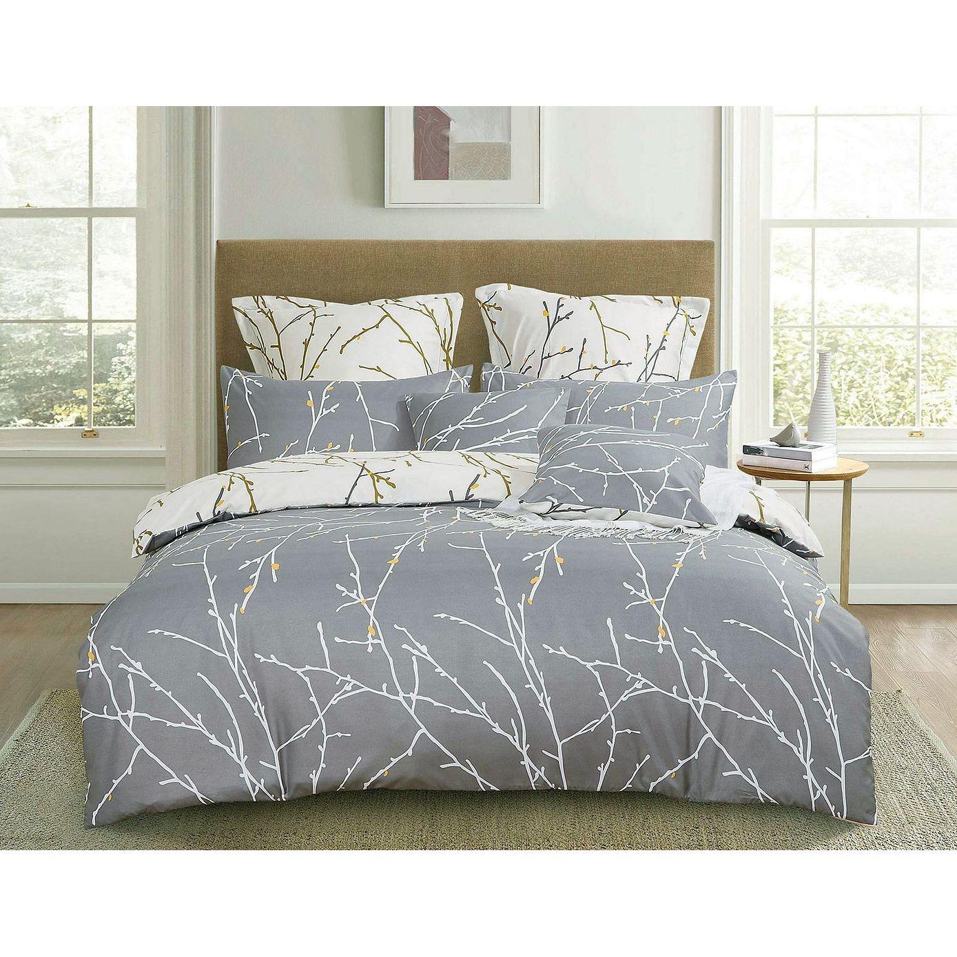 Tree Reversible King Size Grey Duvet Doona Quilt Cover Set