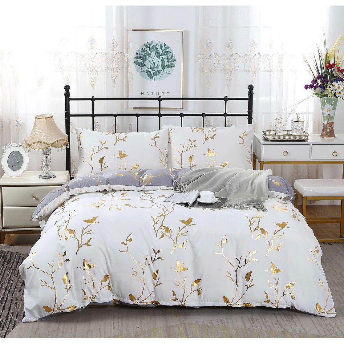 Reversible Design Grey King Size Bed Quilt/Doona/Duvet Cover Set