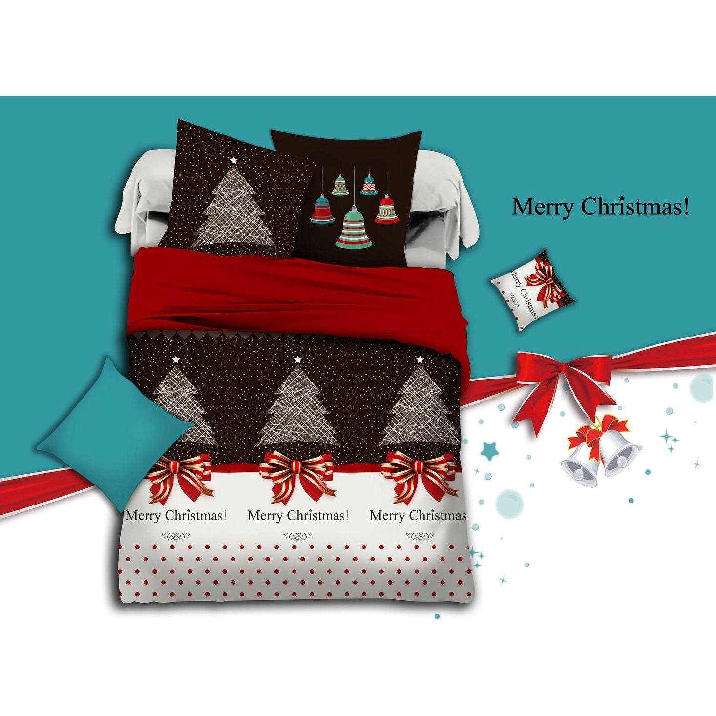 Merry Queen Size Christmas Quilt/Doona/Duvet Cover Set