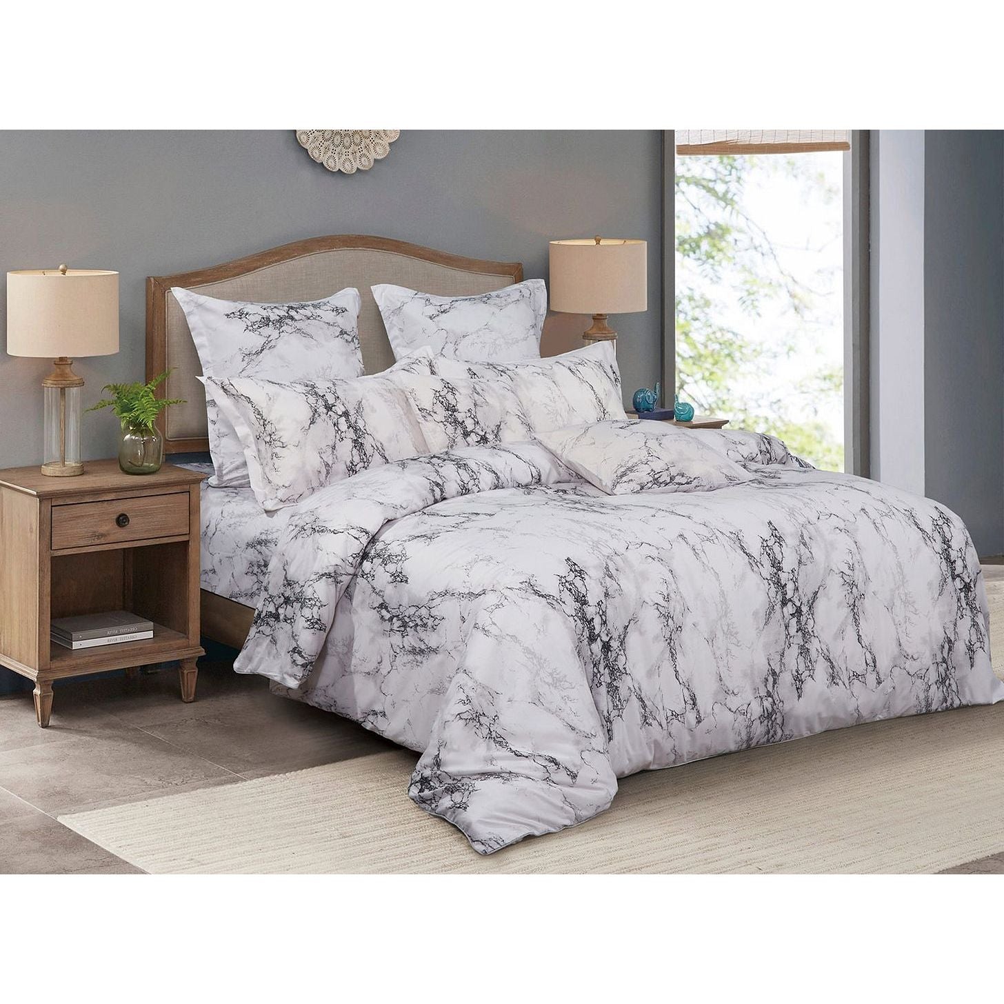 White Marble Queen Size Duvet Doona Quilt Cover Set