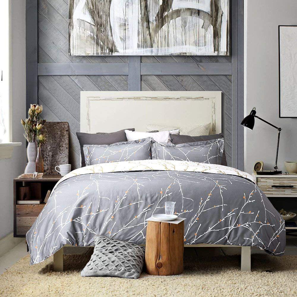 Tree Reversible Queen Size Grey Duvet Doona Quilt Cover Set