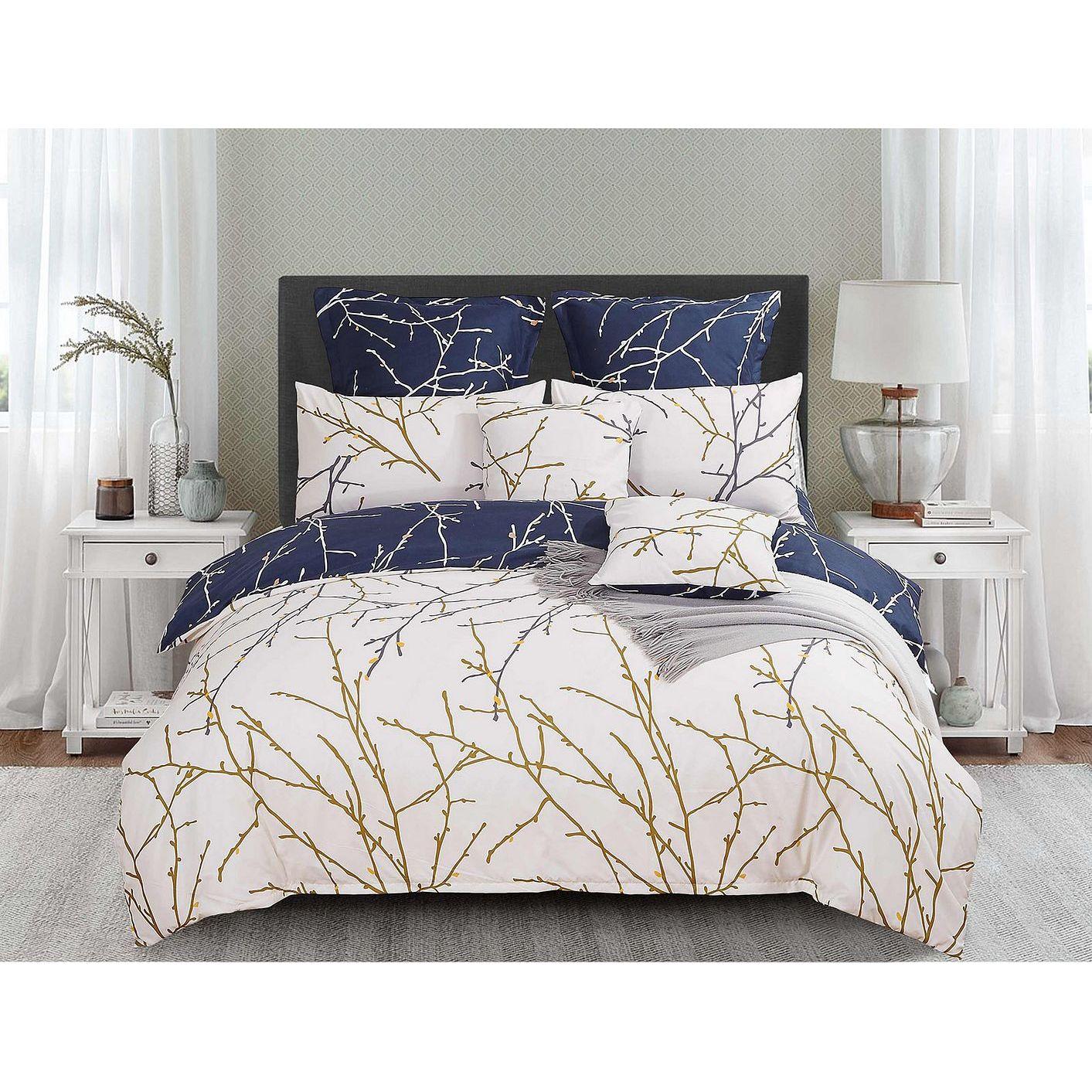 Tree Reversible Super King Size Blue Duvet Doona Quilt Cover Set