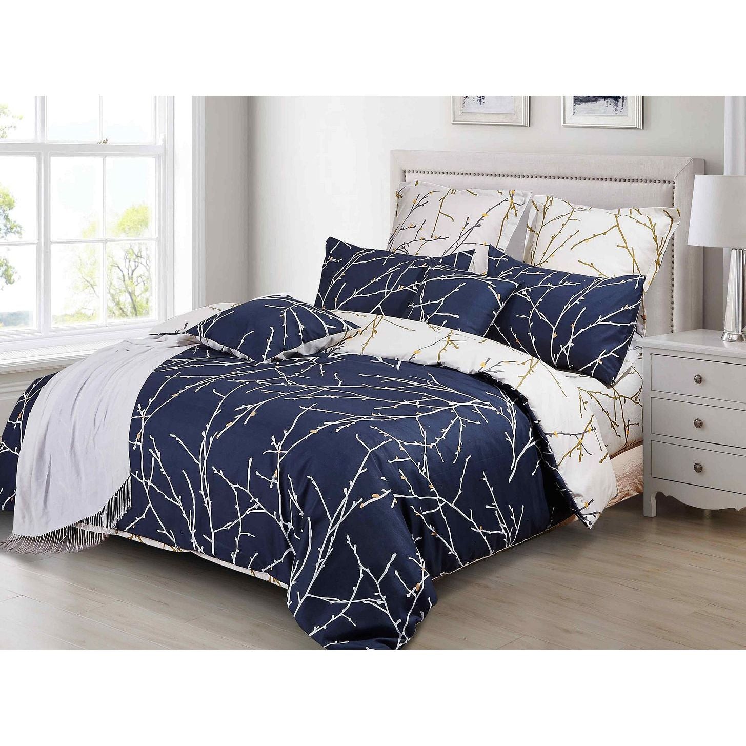 Tree Reversible Super King Size Blue Duvet Doona Quilt Cover Set