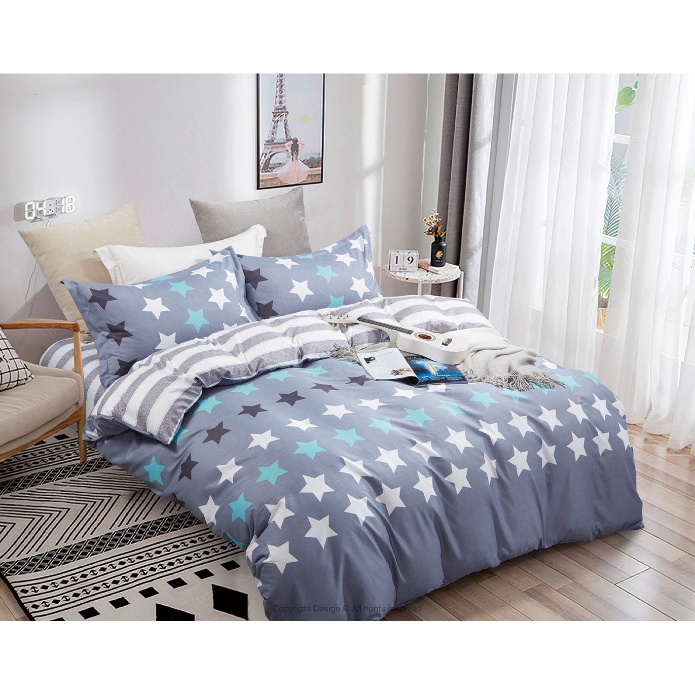 Stars Super King Size Quilt/Doona/Duvet Cover Set