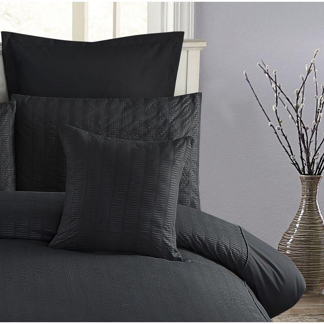 1000TC Premium Ultra Soft Seersucker Cushion Covers - 2 Pack - Black