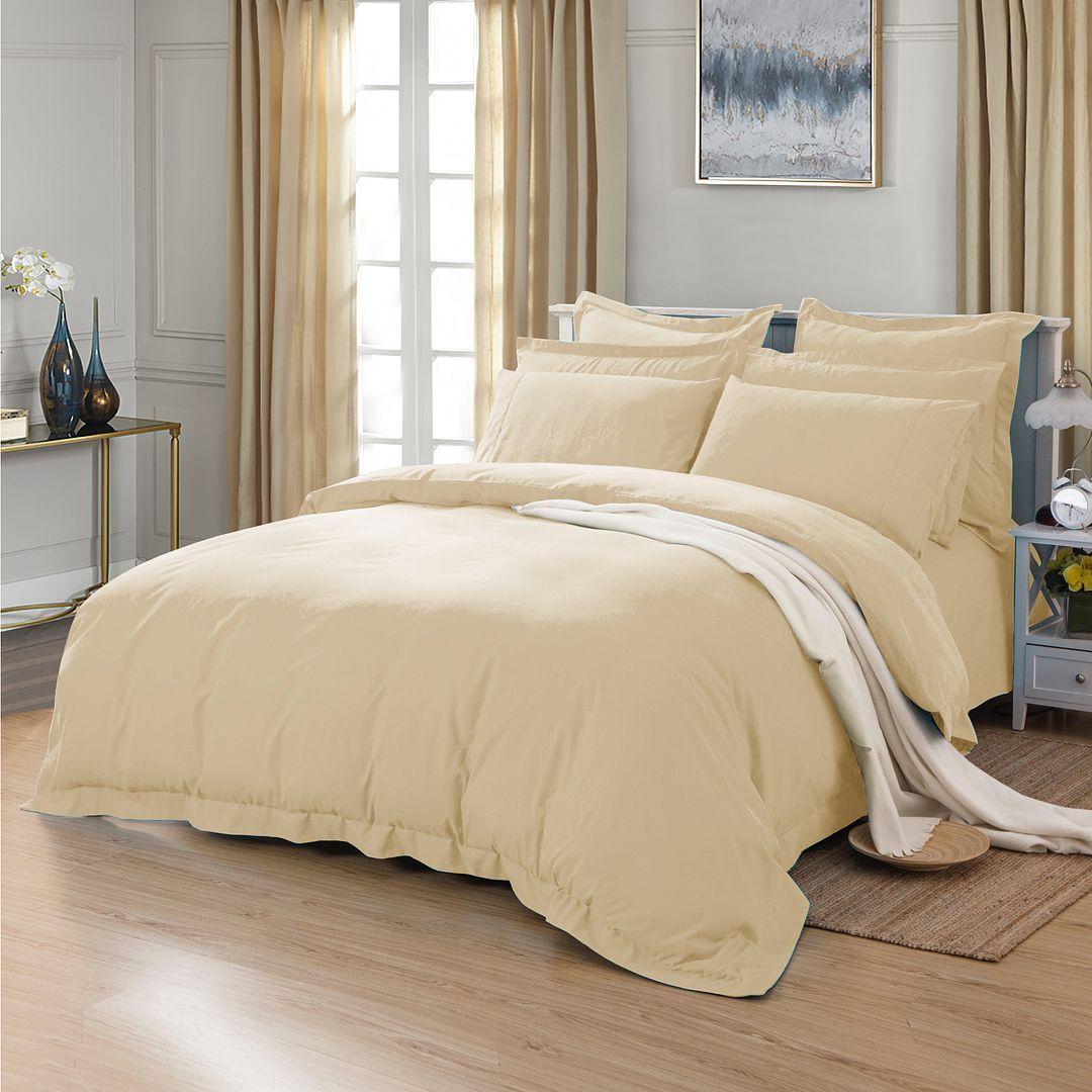 1000TC Tailored Super King Size Yellow Cream Duvet Doona Quilt Cover Set