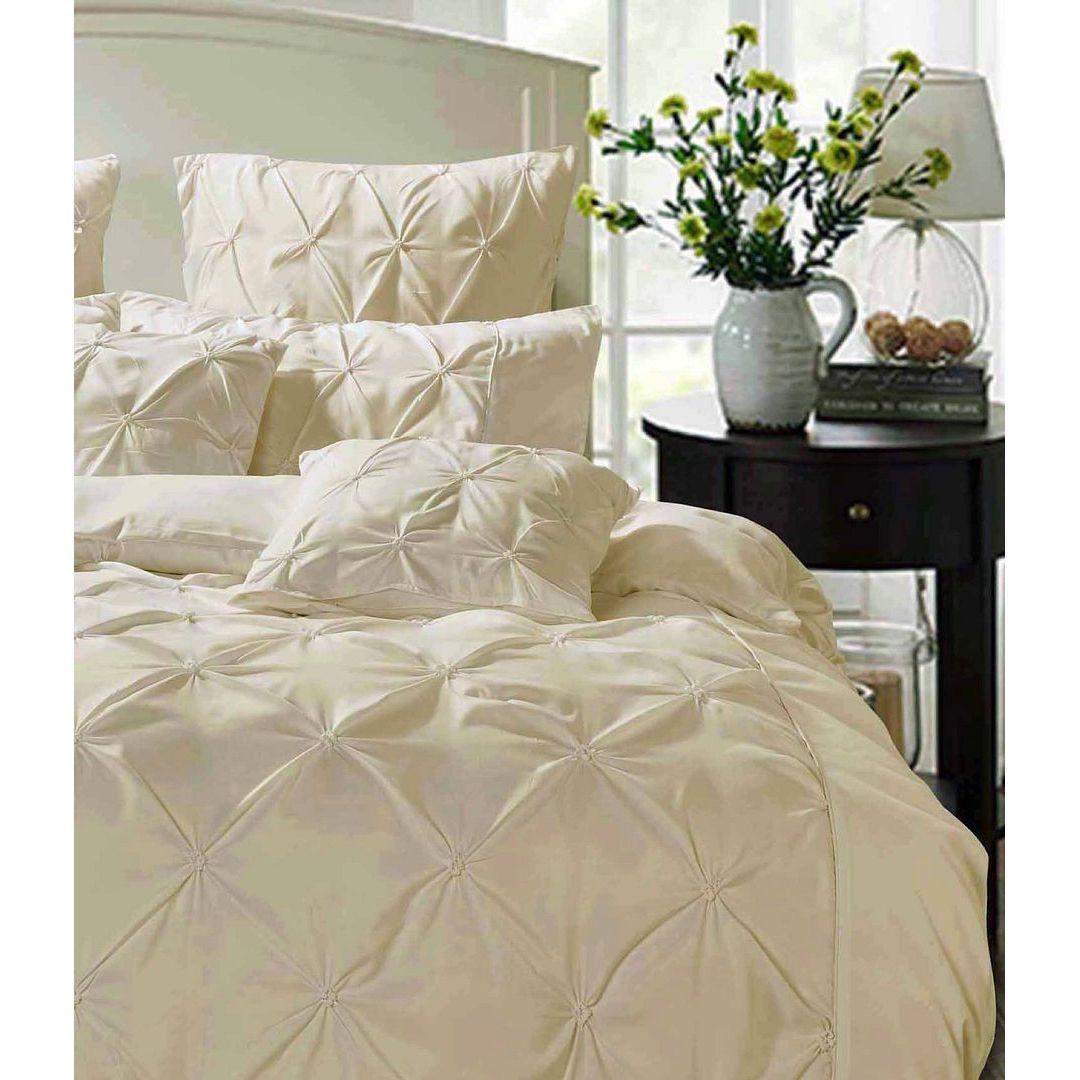 Diamond Pintuck Queen Size Quilt/Doona/Duvet Cover Set - Beige
