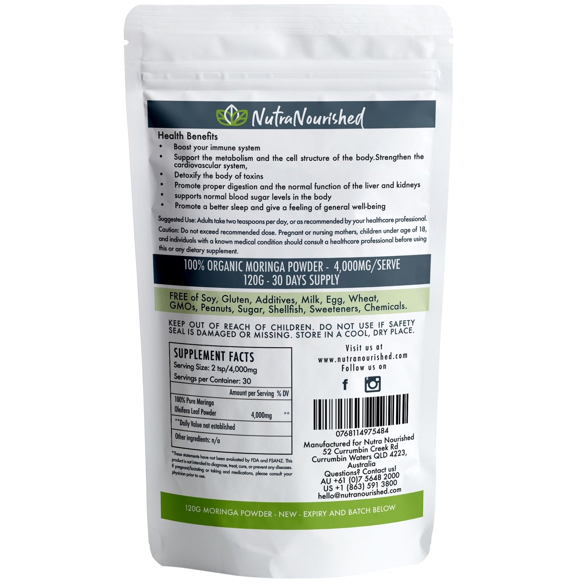 Organic Pure Moringa Leaf Powder 120g