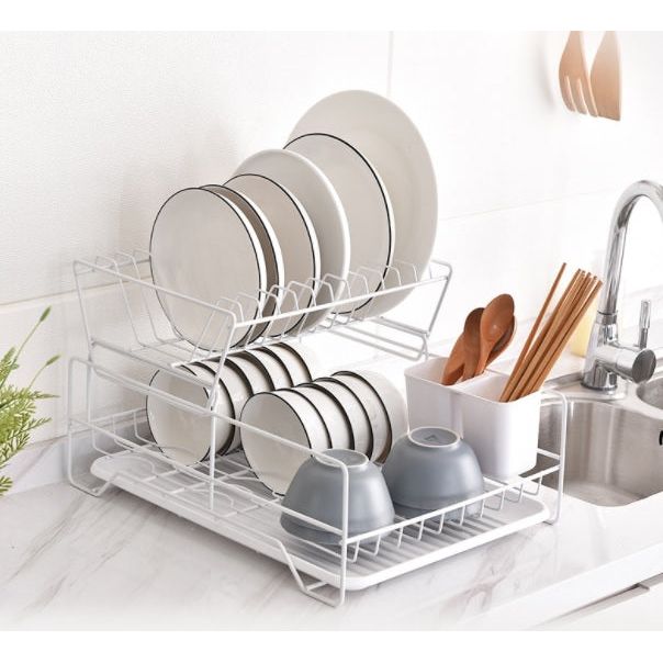 2 Tier Dish Drainer with Cutlery Holder White