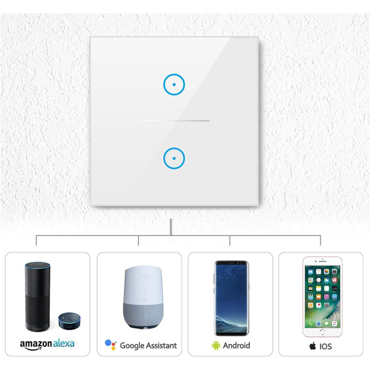 Smart WIFI Switch for Lights LED Touch Panel 2 Gang