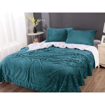 stripe flannel sherpa blanket king  teal