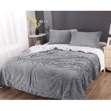 stripe flannel sherpa blanket queen silver