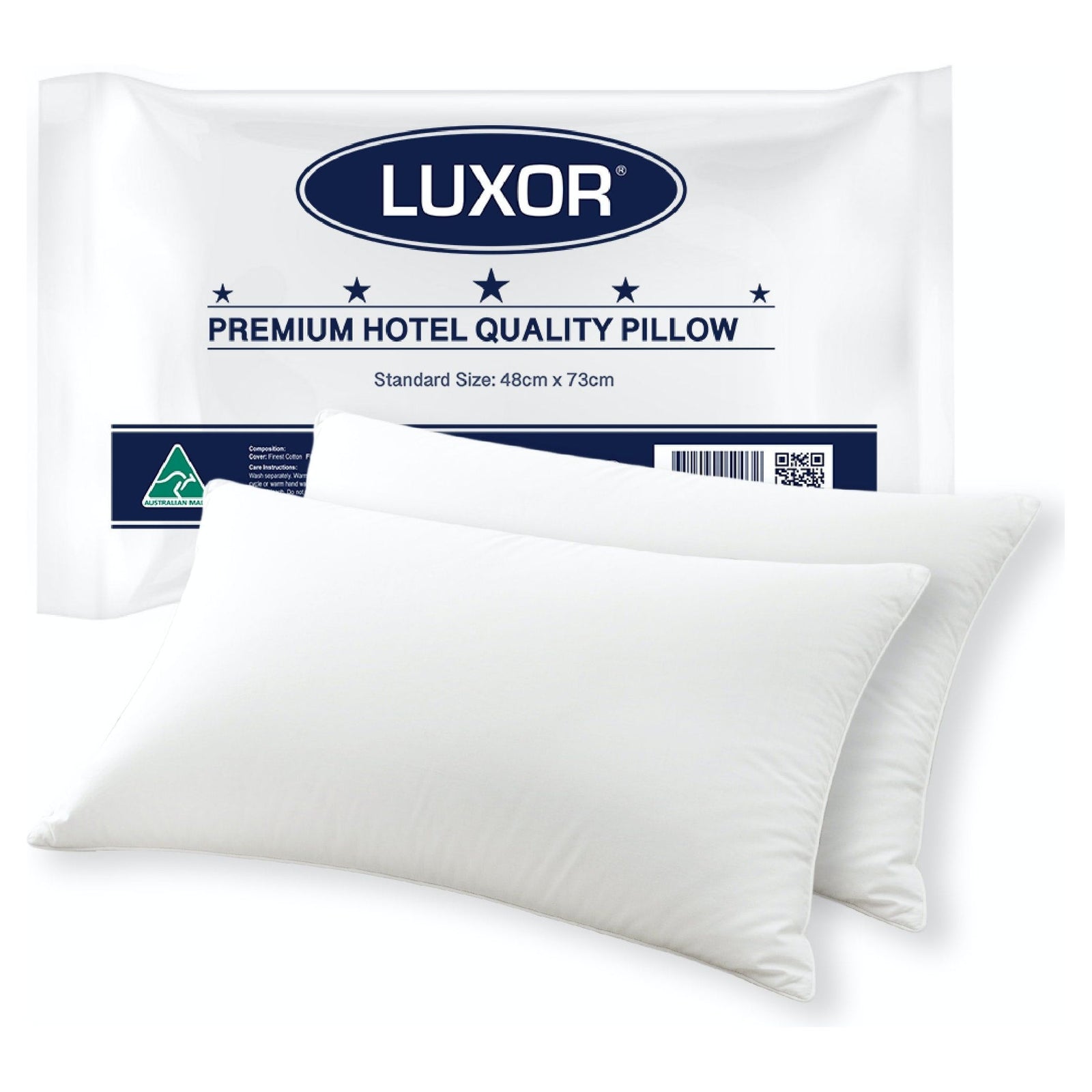 Luxor Australian Made Hotel Quality Pillow Standard Size Twin Pack