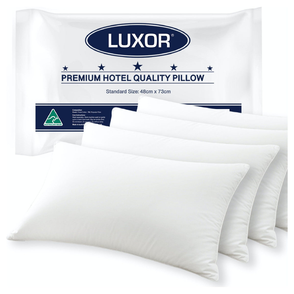 Luxor Australian Made Hotel Quality Pillow Standard Size Four Pack