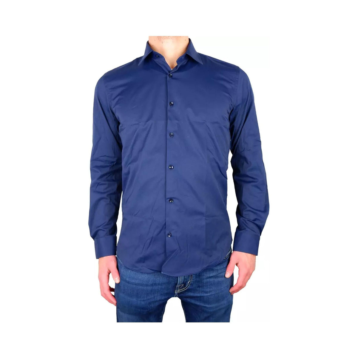 Solid Blue Satin Shirt 39 IT Men