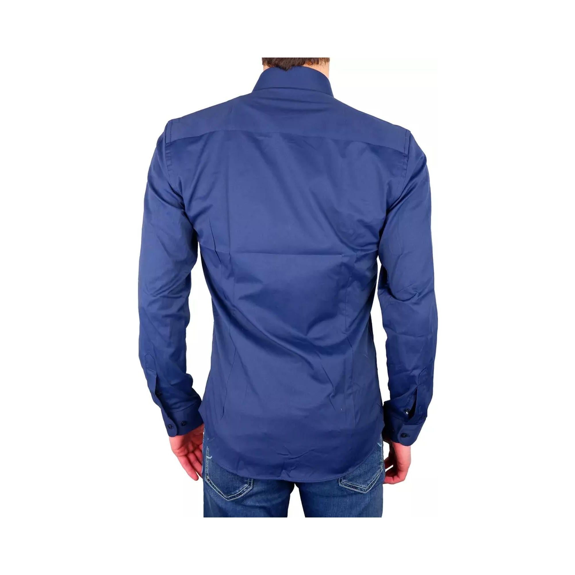 Solid Blue Satin Shirt 39 IT Men