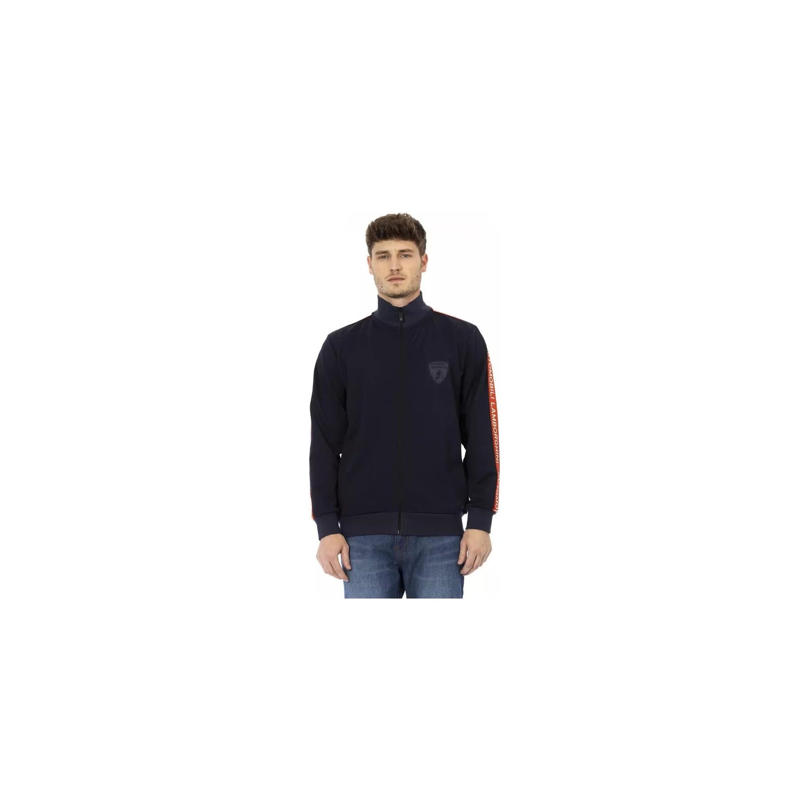 Zip-up Sweatshirt with Side Pockets and Printed Shield Logo L Men