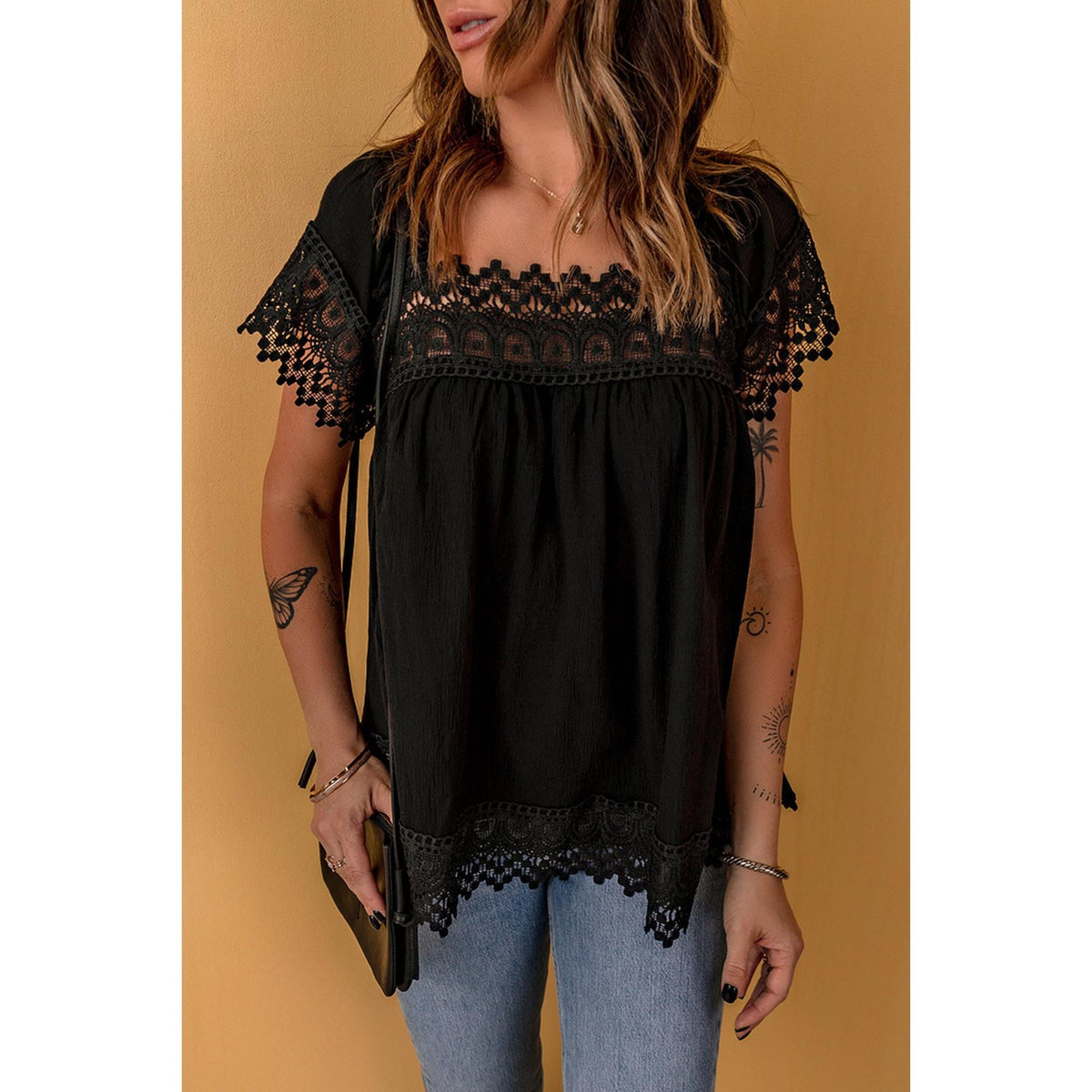 Azura Exchange Pom Pom Splicing Square Neck Blouse - XL