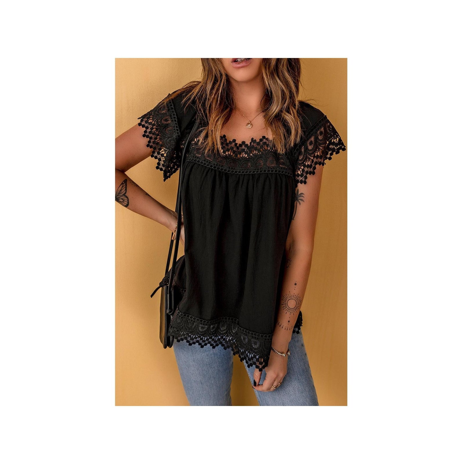 Azura Exchange Pom Pom Splicing Square Neck Blouse - XL