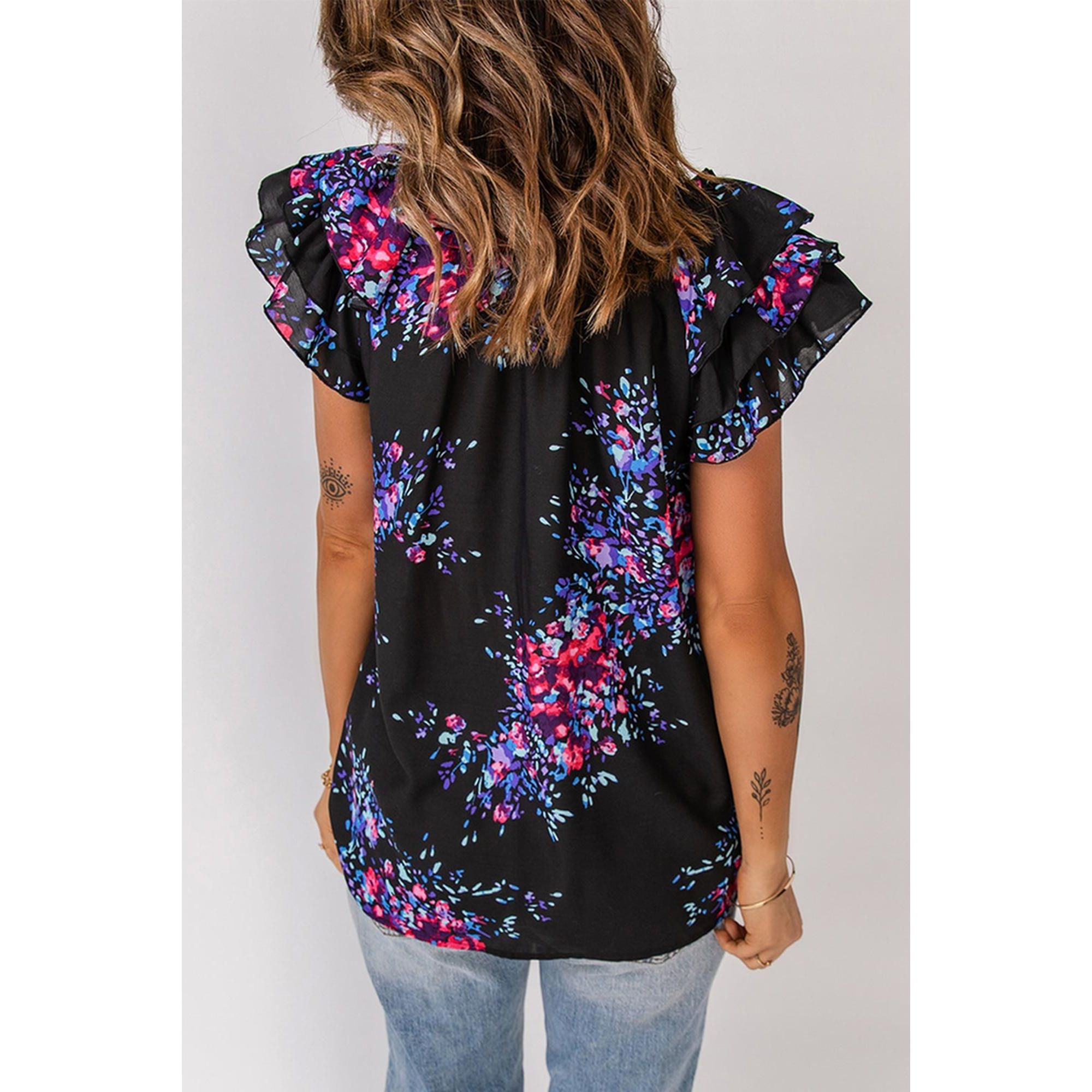 Azura Exchange Butterfly Sleeves Tie-dye Print Blouse - M