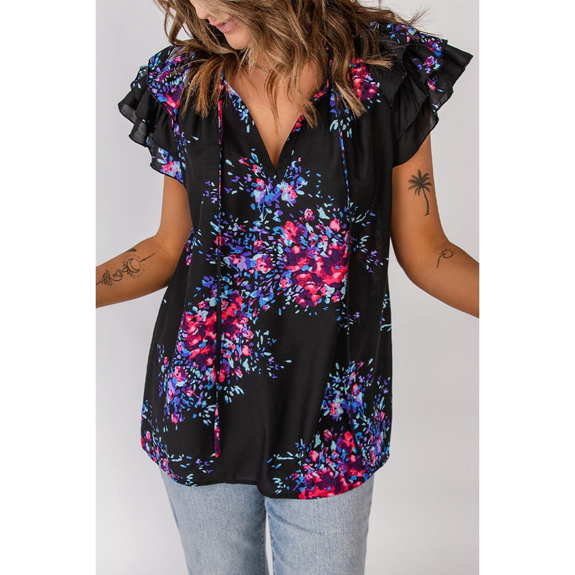 Azura Exchange Butterfly Sleeves Tie-dye Print Blouse - S