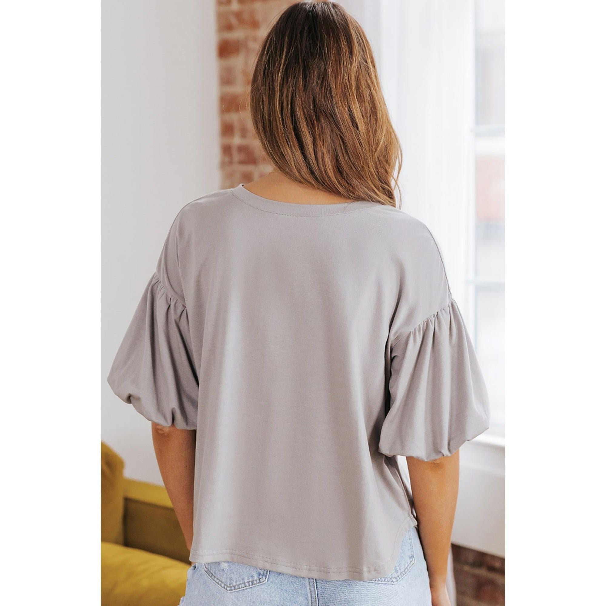 Azura Exchange Bubble Sleeve Round Neck Blouse - M