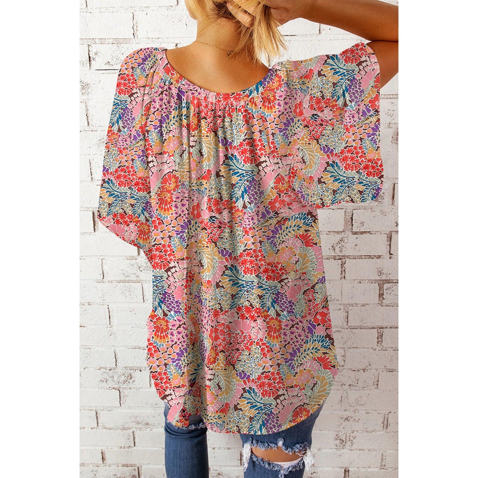 Azura Exchange Gorgeous Floral V-Neck Blouse - XL