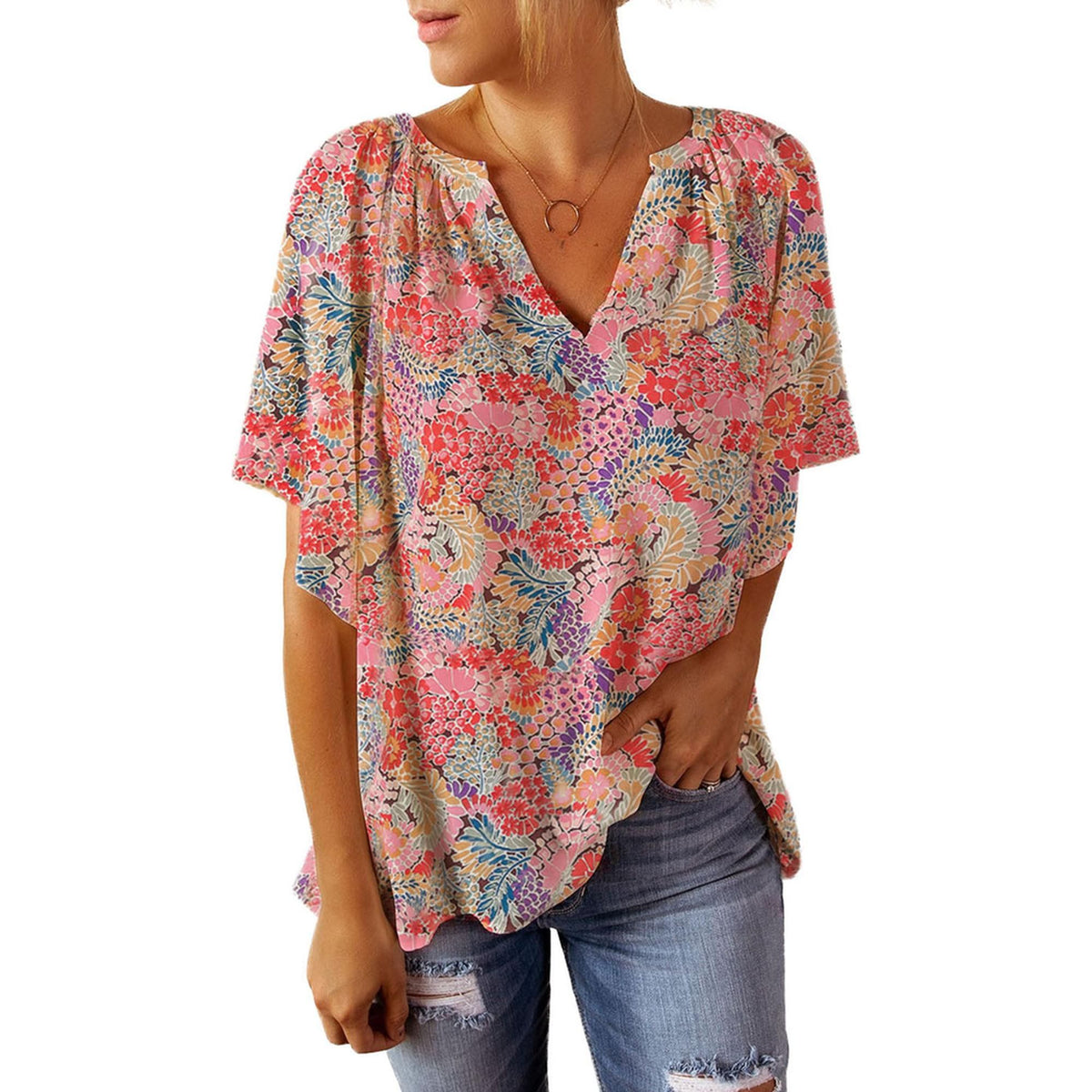 Azura Exchange Gorgeous Floral V-Neck Blouse - XL