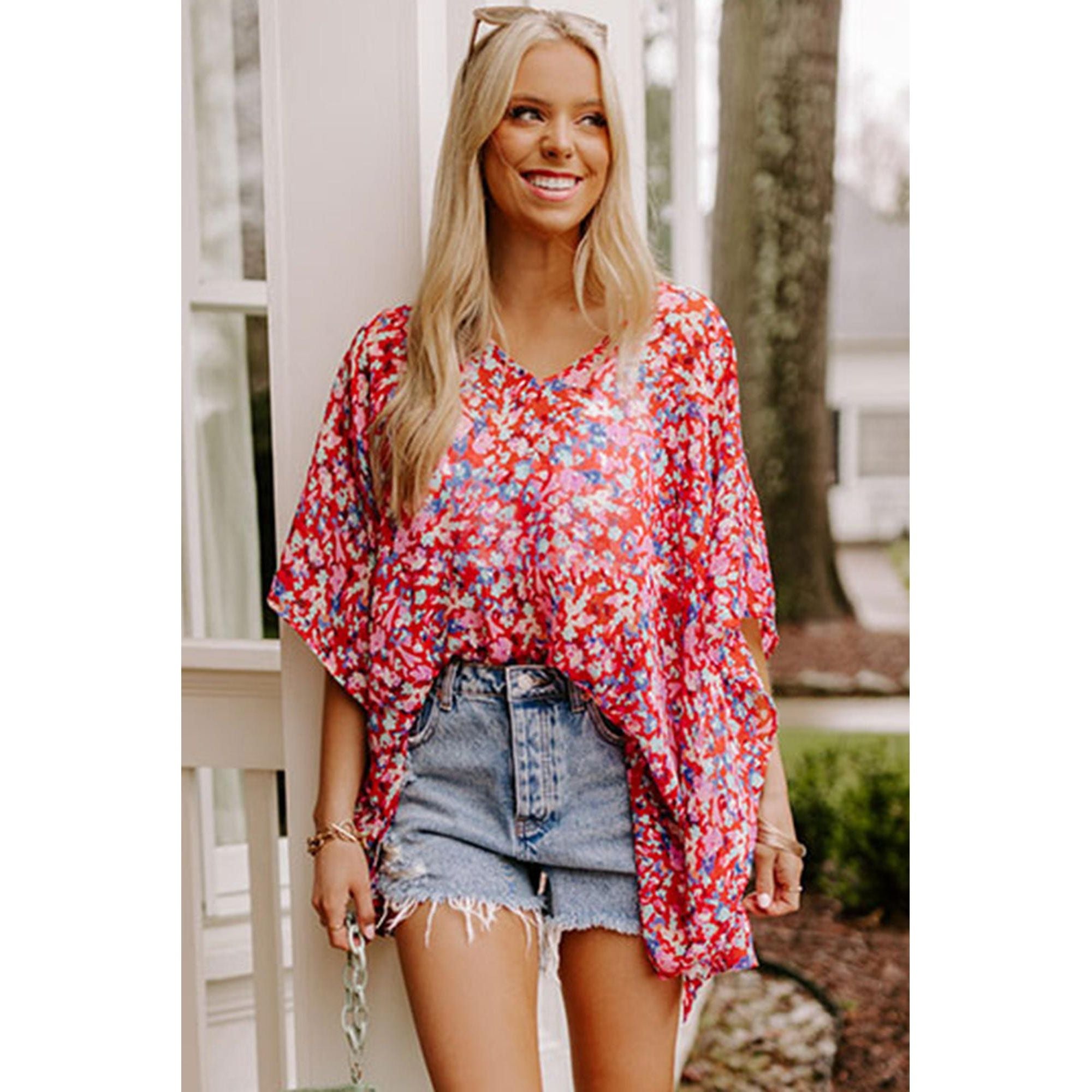 Azura Exchange Abstract Floral Print Oversize Tunic Top - M