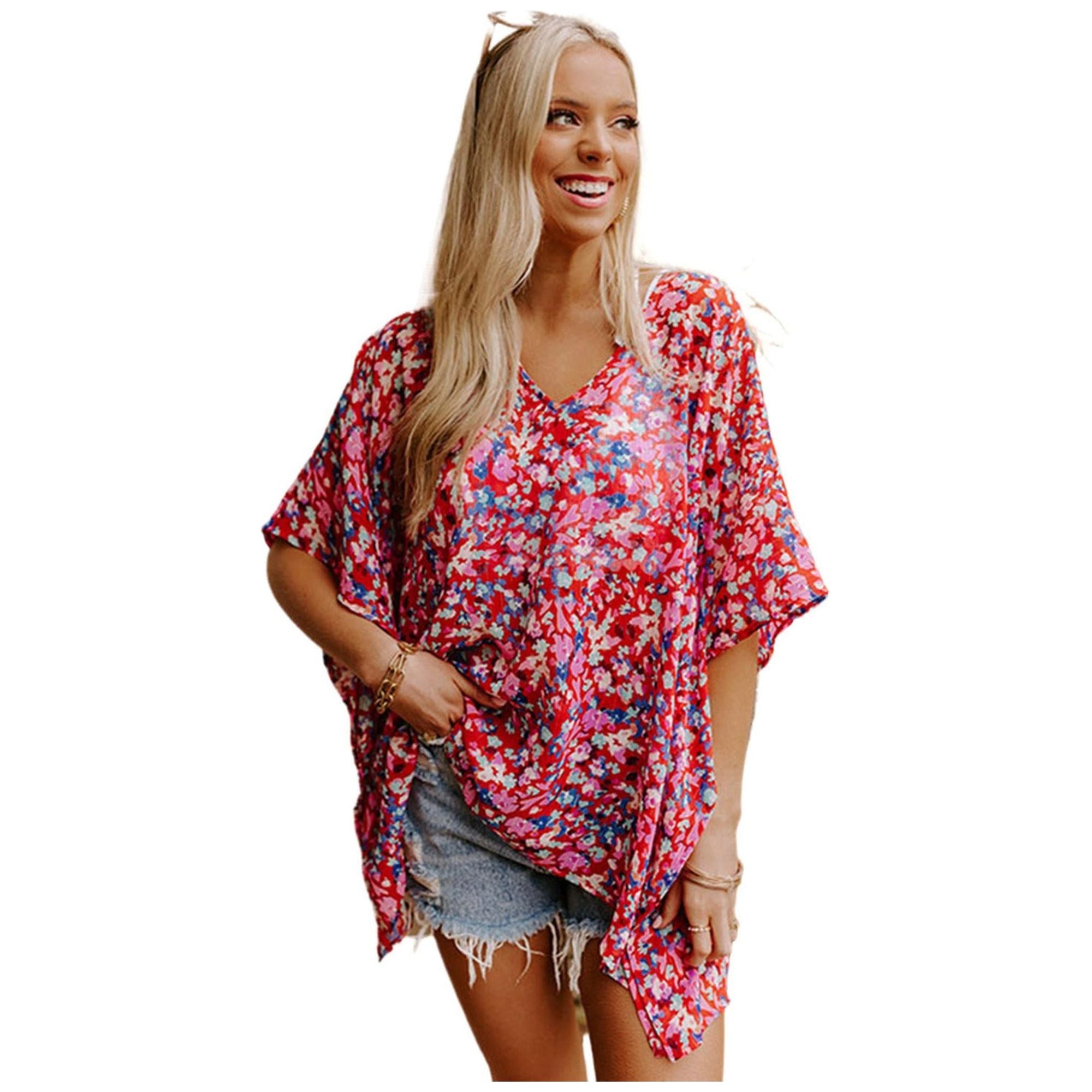 Azura Exchange Abstract Floral Print Oversize Tunic Top - M