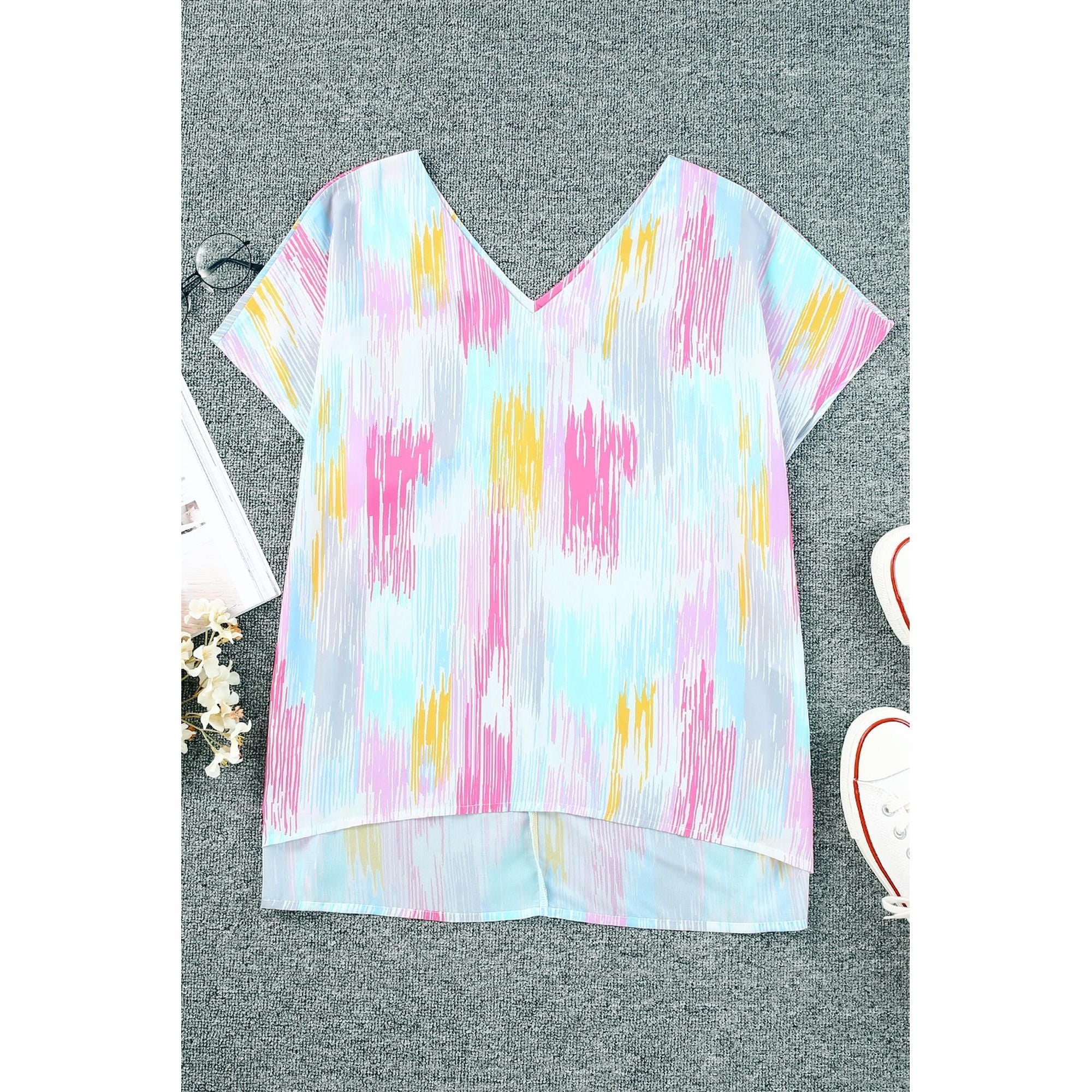 Azura Exchange Abstract Print V Neck Dolman Blouse - M