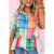 Azura Exchange Bold Plaid Color Block Puff Sleeve Peplum Top - L