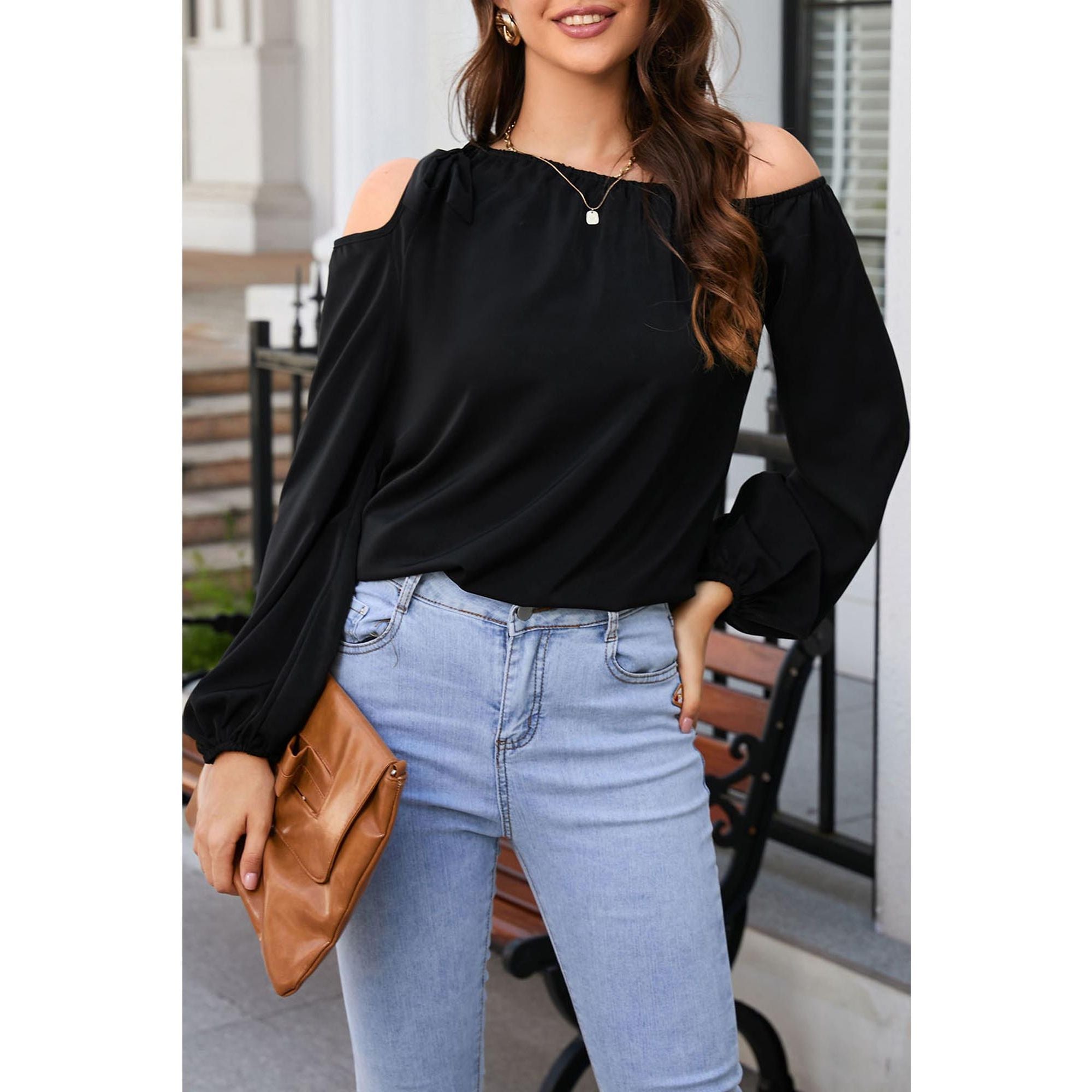 Azura Exchange Asymmetric Off Shoulder Blouse - L