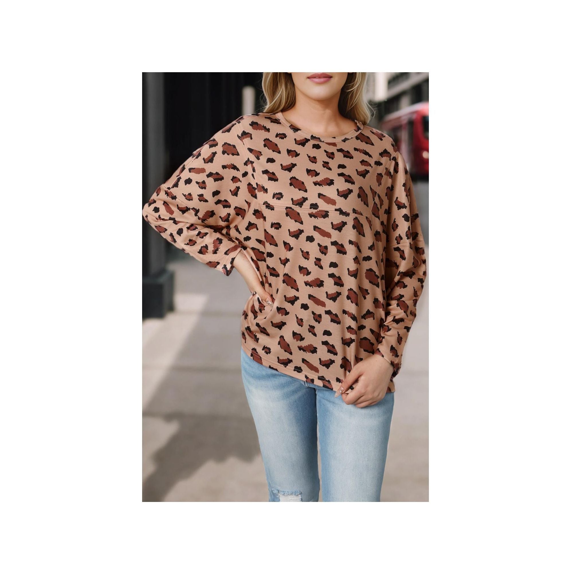 Azura Exchange Animal Print Stitching Loose Long Sleeve Top - L