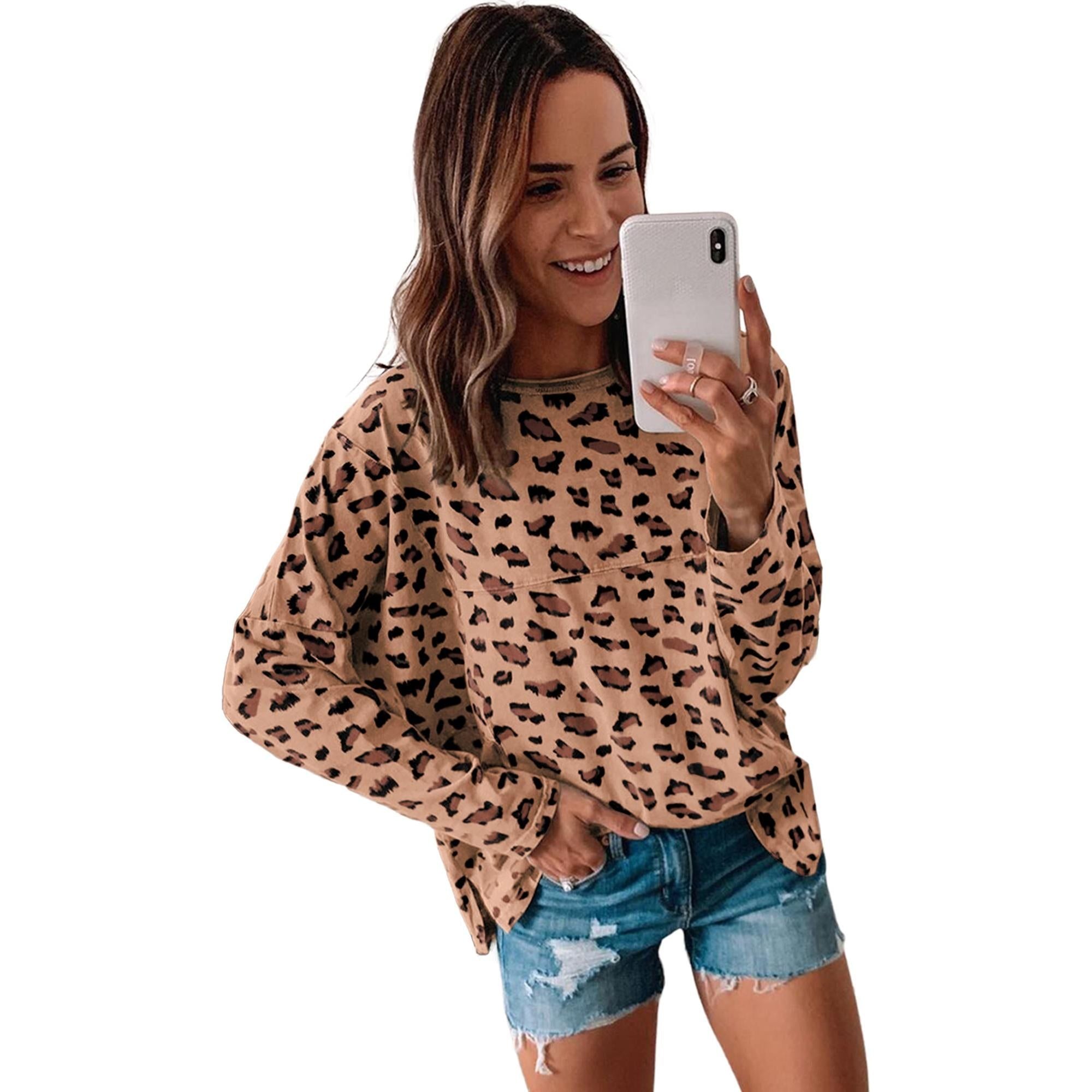 Azura Exchange Animal Print Stitching Loose Long Sleeve Top - S