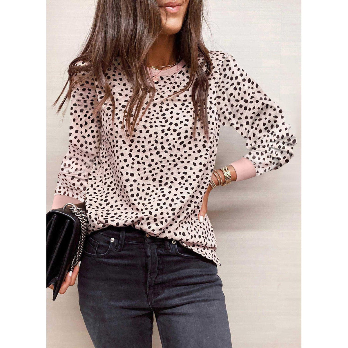 Azura Exchange Animal Spotted Print Long Sleeve Top - M