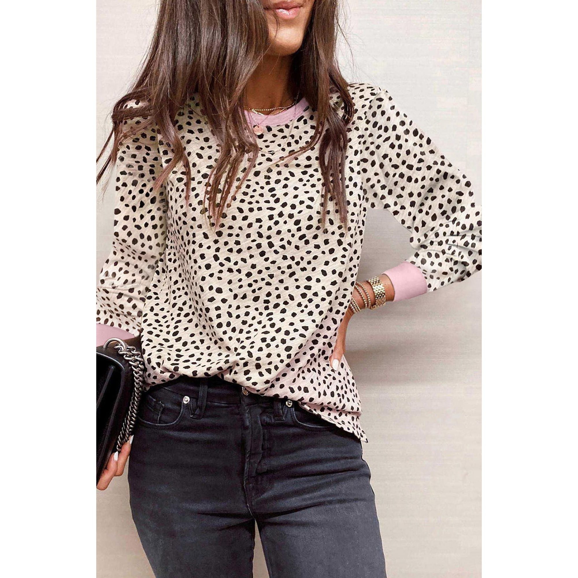 Azura Exchange Animal Spotted Print Long Sleeve Top - S