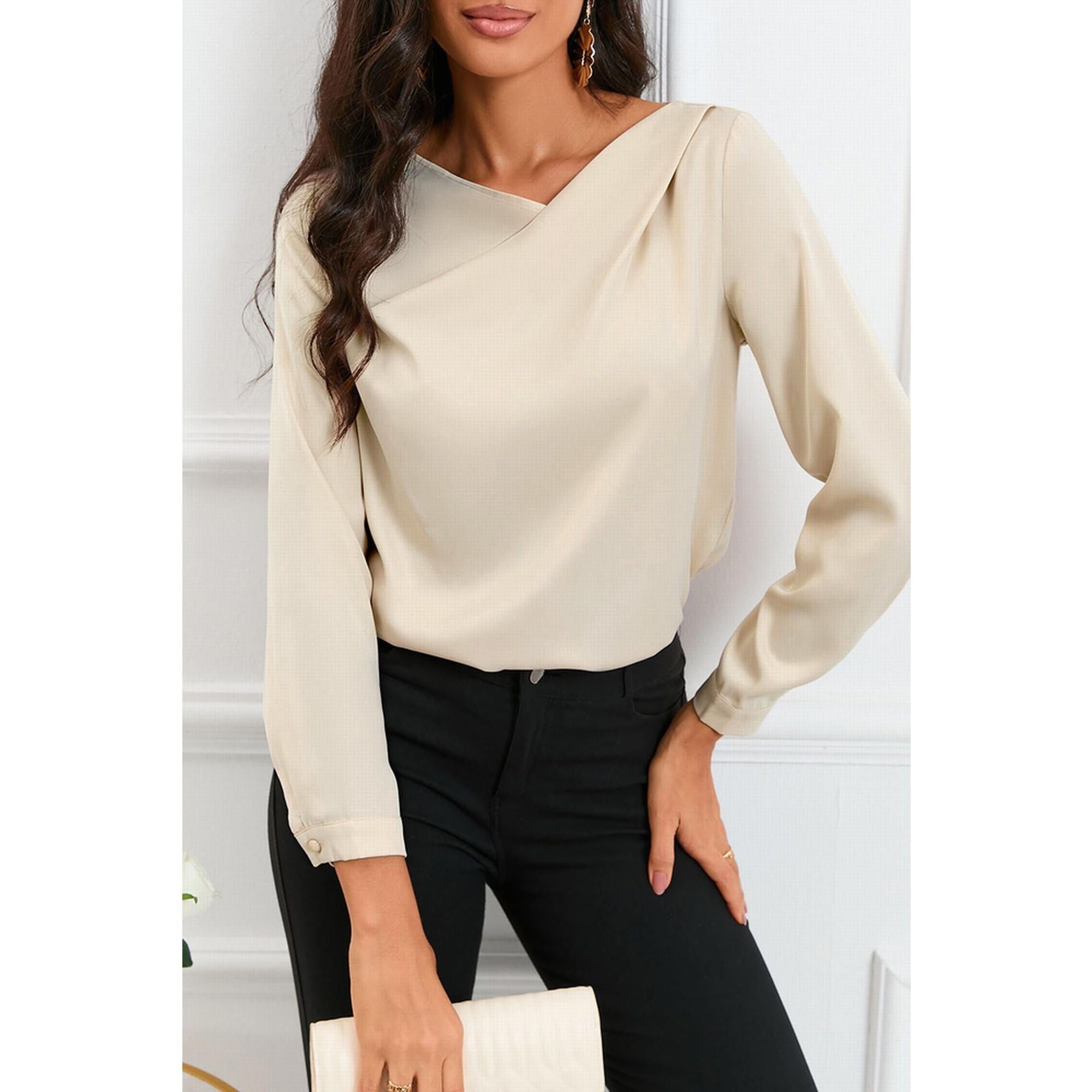 Azura Exchange Asymmetric V Neck Satin Blouse - 2XL