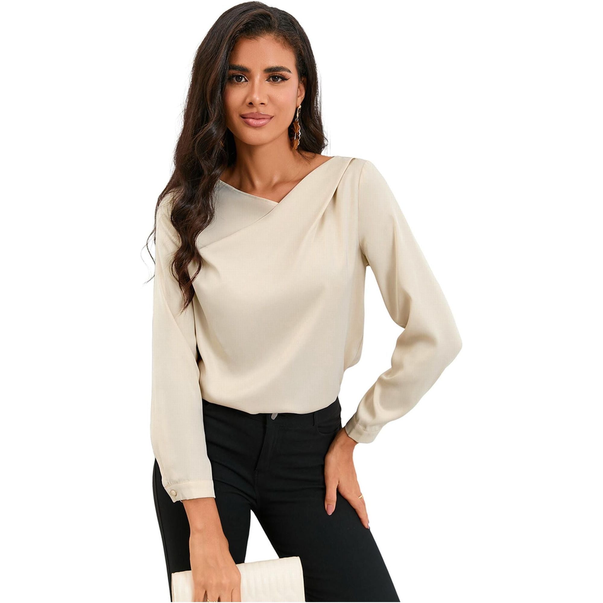 Azura Exchange Asymmetric V Neck Satin Blouse - L