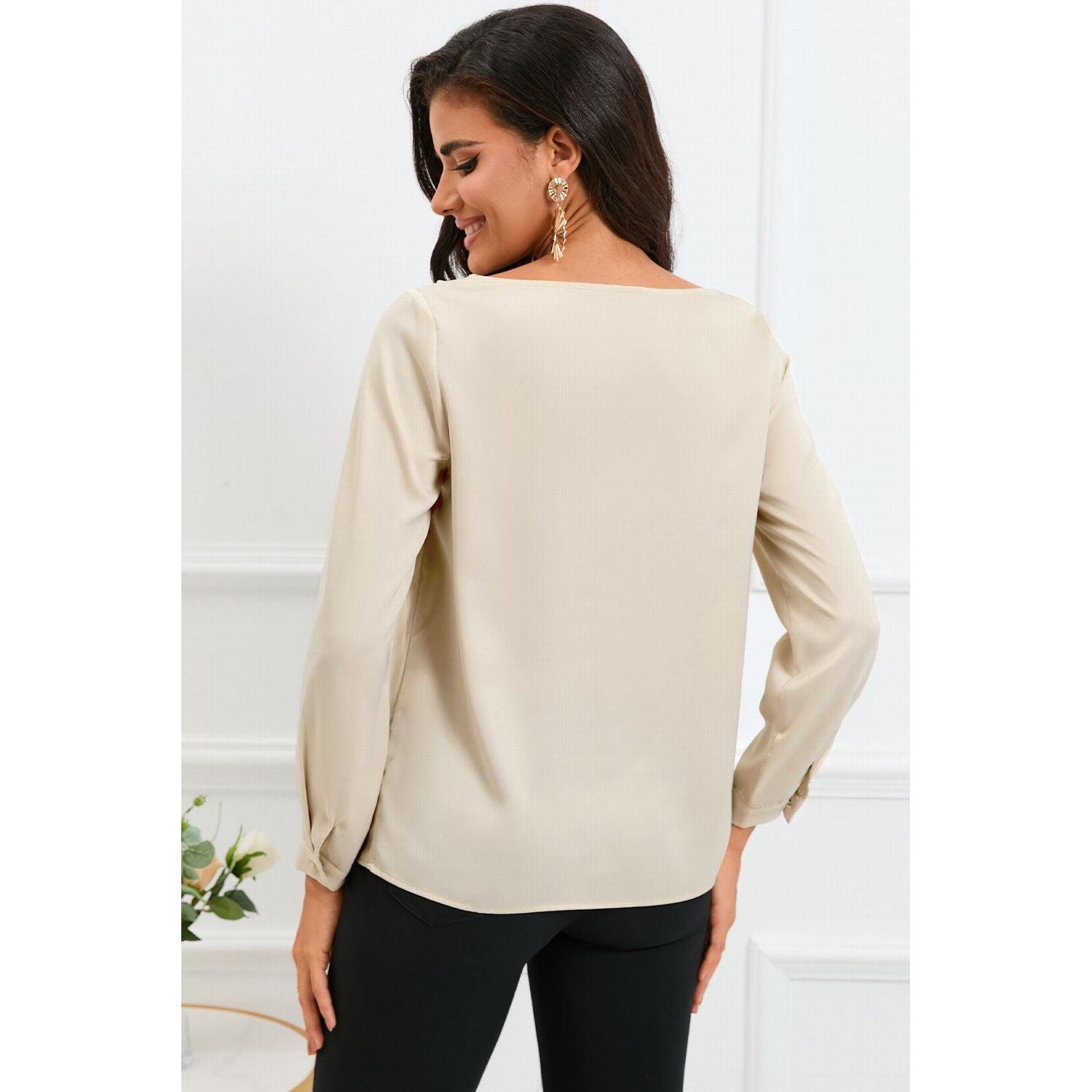 Azura Exchange Asymmetric V Neck Satin Blouse - S